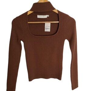 NWT ASTR The Label Brown Ribbed Cutout Cropped Top Small
